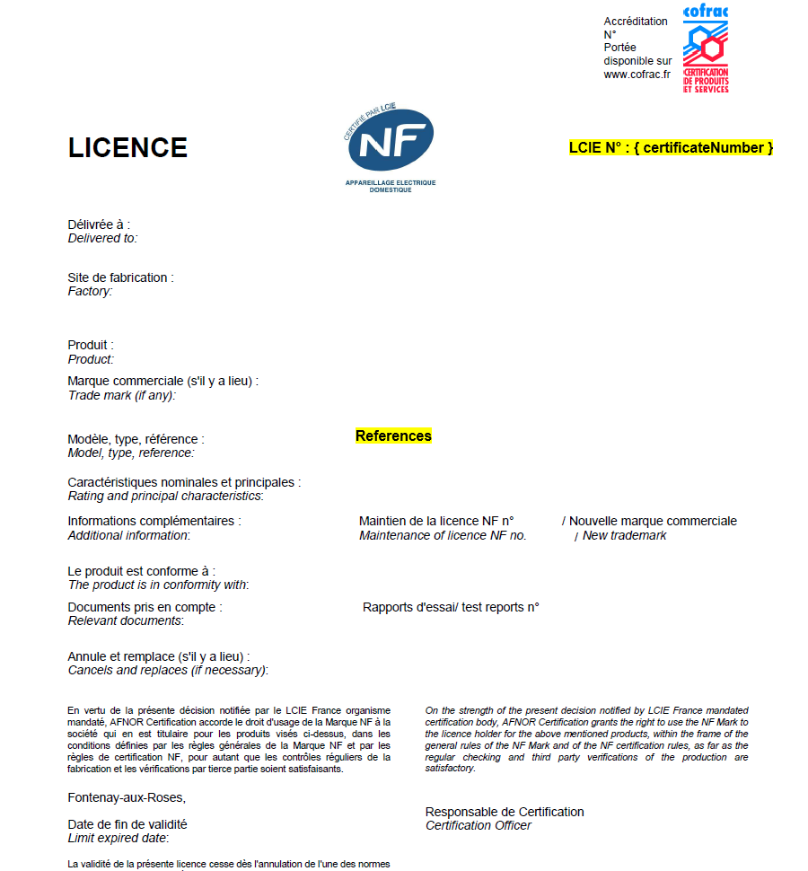 Licence de la marque NF